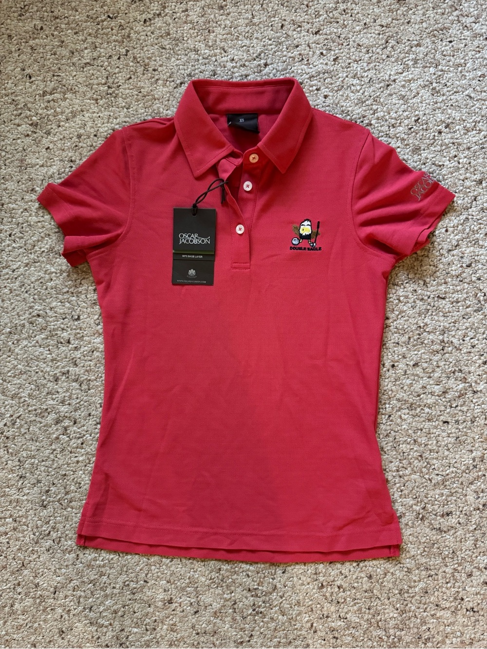 Women's Red Short-Sleeve Button-Down Polo